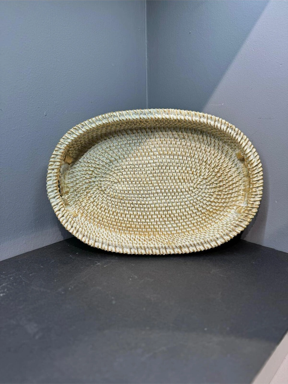 Dekoratif Polyester Hasır Tepsi Krem Gold