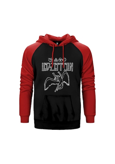 Led Zeppelin Zoso Icarus Kırmızı Renk Reglan Kol Kapşonlu Sweatshirt Kırmızı