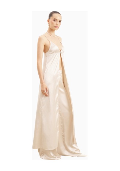 Because Of Alice Satin V Neck Longline Camisole Parlak V Yaka Saten Kadın Bluz Beyaz