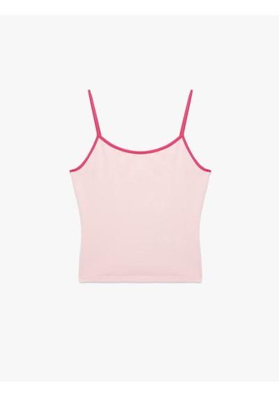 Koton Pamuklu Renk Kontrastlı Slim Fit U Yaka Askılı Bluz Pembe 6sak10236ek Gül