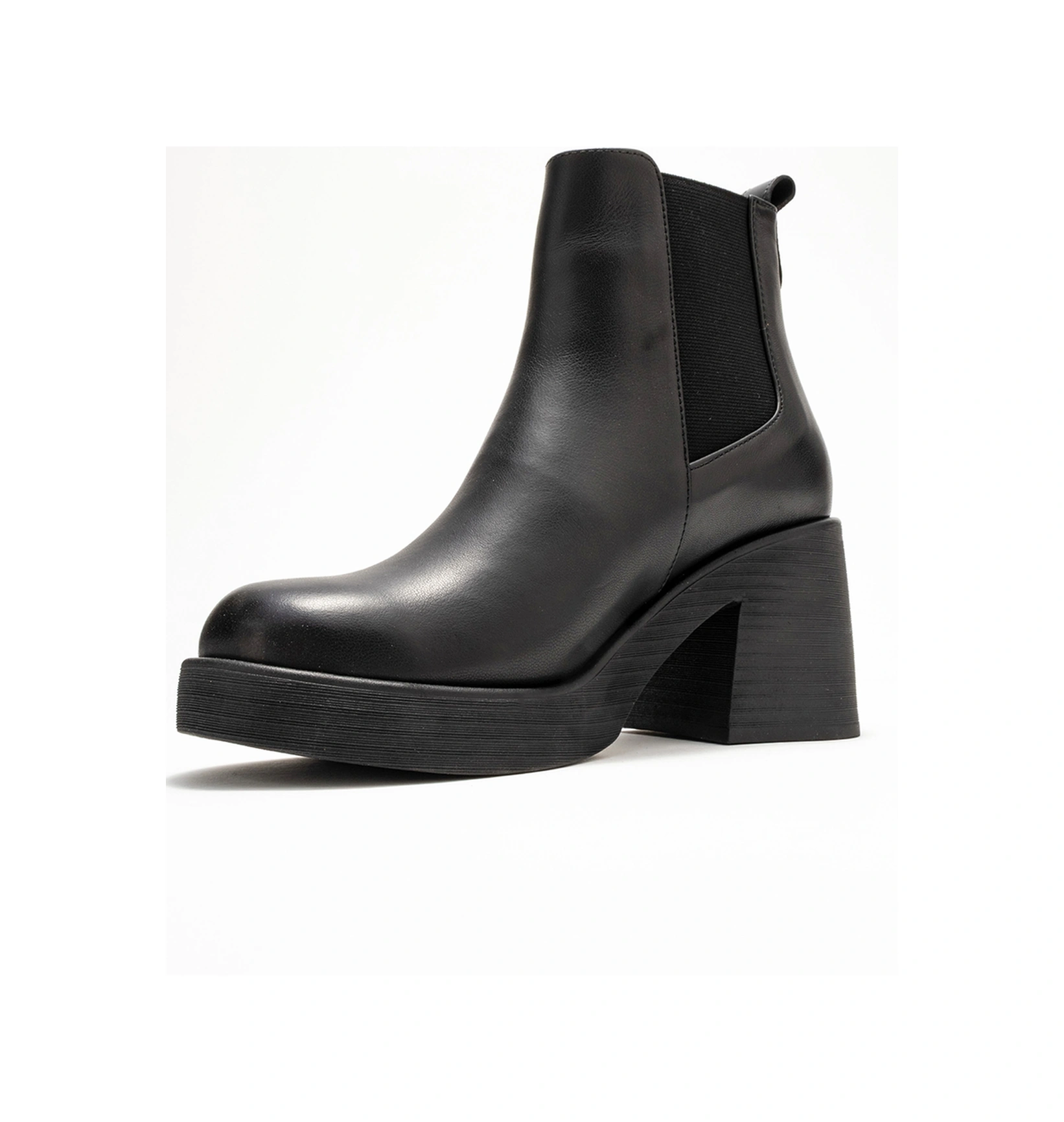 Luvishoes Luvi Shoes Lysa Siyah Cilt Lastikli Hakiki Deri Kadın Platform Topuklu Bot Siyah-Cilt