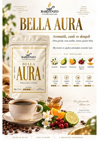 Barvenzo Bella Aura 500 G Çiçeksi Zarafet Nitelikli Kahve French Press