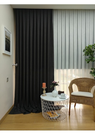 Evdepo Home Keten Füme Fon Perde Tek Kanat Füme