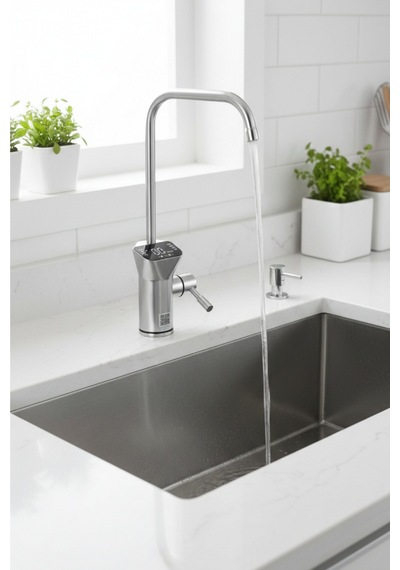 Dijital Led Ekranlı Mutfak Musluğu - Sıcaklık Göstergeli Paslanmaz Çelik Lavabo Bataryası Gri / Krom