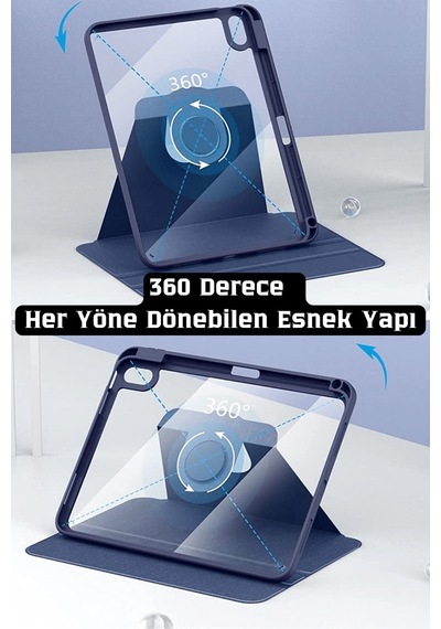 Apple Uyumlu iPad Air 11 İnç 2024 M2 Çipli 6.nesil 360 Dönebilen Standlı Pino Tablet Kılıfı
