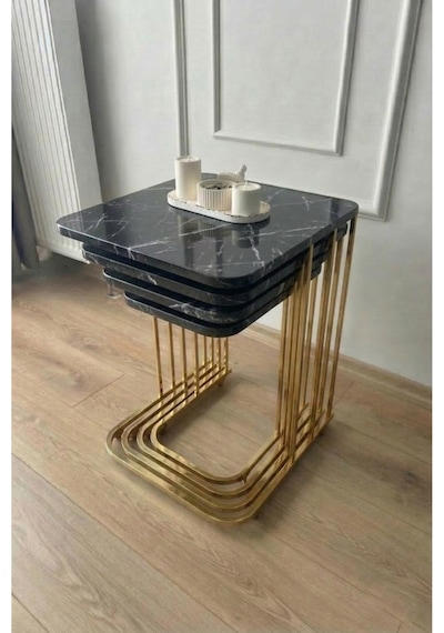 4'lü Tekerlekli Sehpa Gold Carrara Çok Renkli