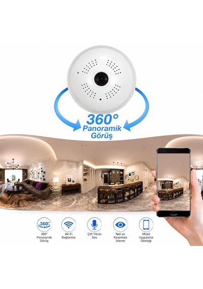 360 Panoramik Ampul Kamera E27 Duy Girişli Led Wifi Ip Kamera V380 Pro Türkçe Uygulama Destekli