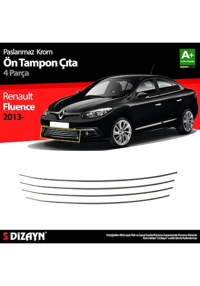 S-Dizayn Renault Fluence Krom Ön Tampon Çıtası 4 Prç. 2013 Üzeri