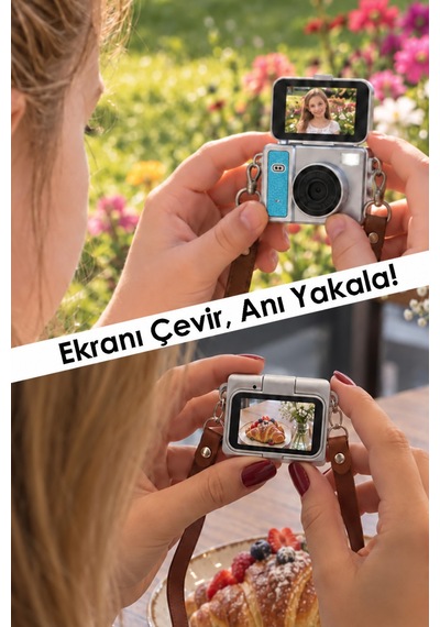 Mimtec Blm-109 Retro Mini Dijital Kamera 1080p Hd Katlanabilir Ekran Flaşlı Selfie Vlog Video Kamerası Mavi