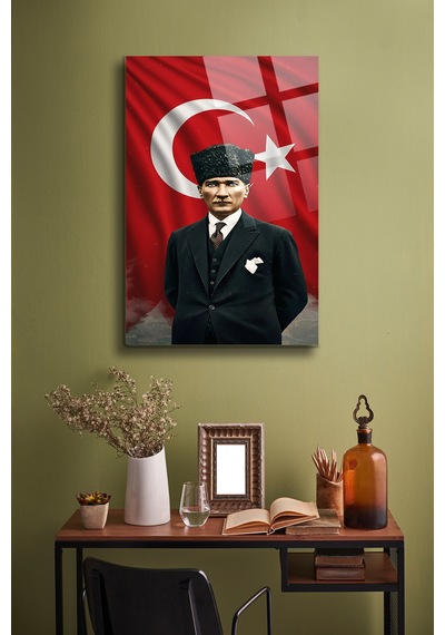 Atatürk Cam Tablo Portre Cam Tablo Duvar Dekoru Atatürk Portresi Kırılmaz Cam Solmaz Baskı 010