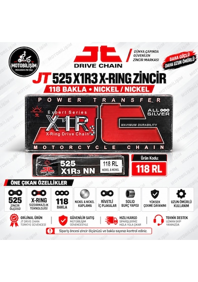 Motosiklet Zinciri 525 X-ring 118 Bakla Nickel Jt X1r3 Güçlendirilmiş Zincir