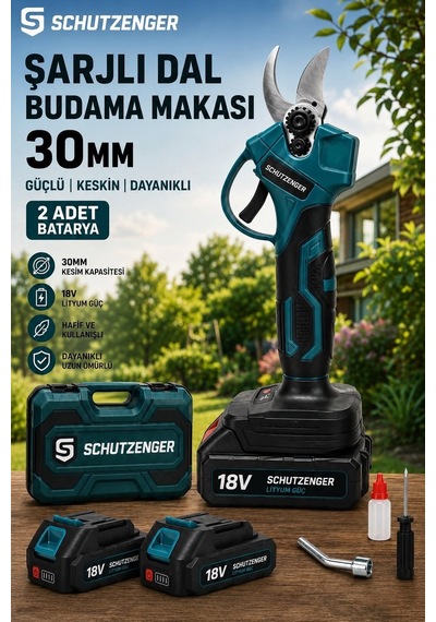 Schutzenger RM9016 Şarjlı Dal Budama Makası Paslanmaz 30MM Bıçak Teleskopik Uyumludur Çift Akülü Mavi