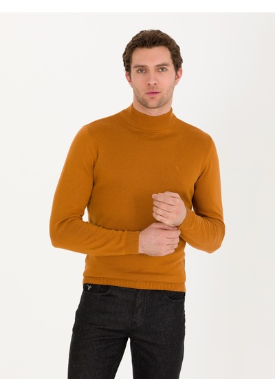 Cacharel Tarçın Slim Fit Pamuk Karışımlı Yarım Balıkçı Basic Triko Kazak Turuncu