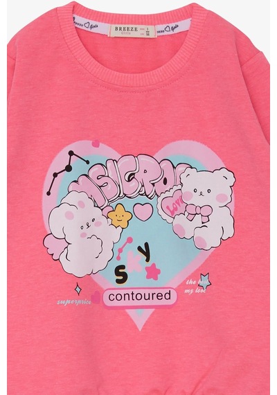 Breeze Kız Çocuk Sweatshirt Kalp Baskılı 2-6 Yaş, Neon Pembe-neon Pembe