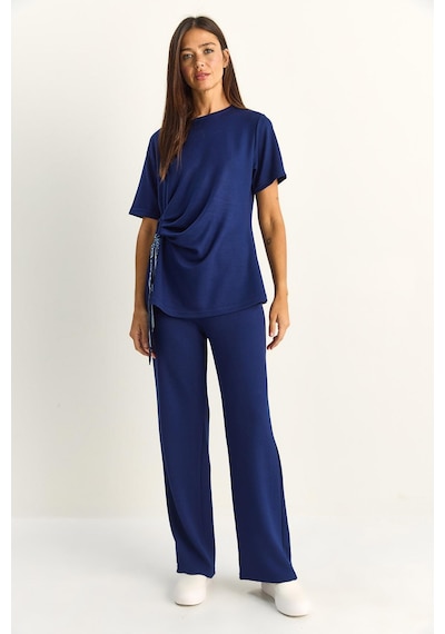 Shade Kadın Fularlı Bağlama Detaylı T-shirt Yüksek Bel Pantolon Alt-üst Takım 7630 60286041 - Lacivert