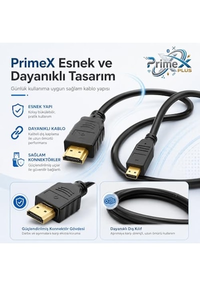 Px-1121 Micro Hdmı To Hdmı Kablo, 1.5 Metre 1080p Full Hd Hdmi Görüntü Ve Ses Aktarım Kablosu, Micro Hdmi Type-d Kam Diğer