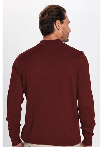 Tudors Erkek Slim Fit Dar Kesim Yarım Balıkçı Yaka Düz Bordo Triko Kazak-32484 Bordo