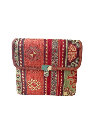 Otantik Kilim Desenli Omuz Çantası Yeşil