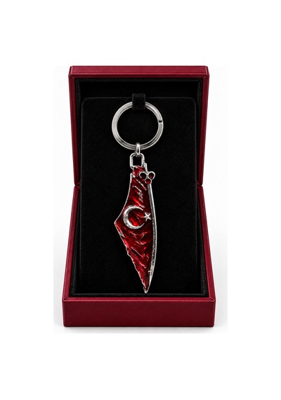 Türk Bayrağı Motifli Metal Anahtarlık Harita Formlu Özel Tasarım Hediyelik