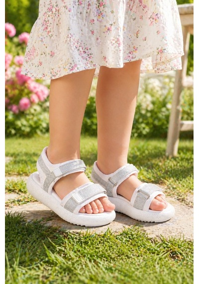 Mini Bonito Kız Çocuk Rahat Taban Günlük Sandalet Beyaz