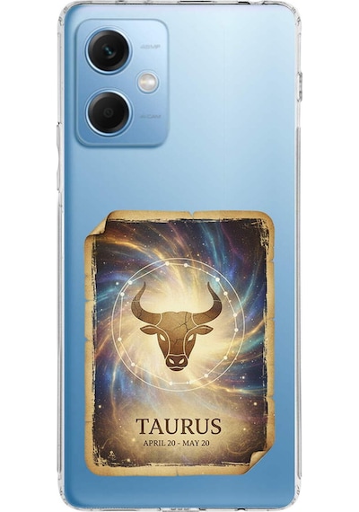Redmi Note 12 5g İle Uyumlu Burç Kartları Boğa Tasarımlı Şeffaf Silikon Kılıf Şeffaf