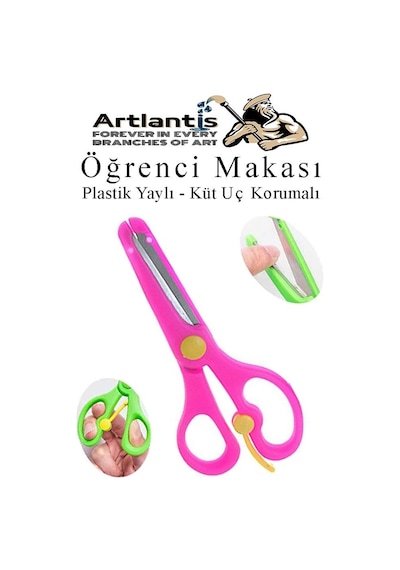 Pembe Öğrenci Makası 1 Adet Plastik Yaylı Küt Uç Korumalı Okul Makası Çocuk Makası Okul Öncesi Kreş Ana Sınıfı