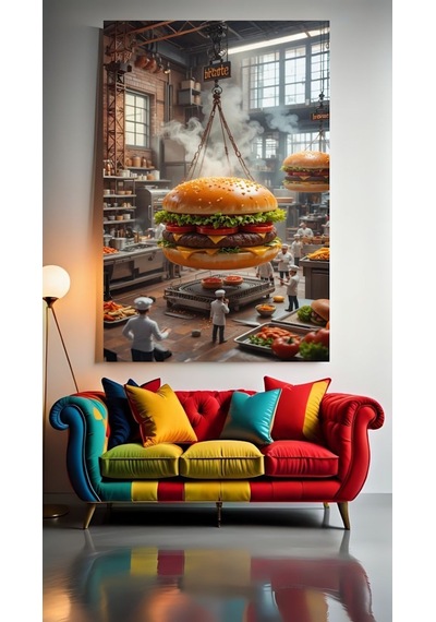 Dev Hamburger V1 : Ev Duvar Salon Güzellik Salonu Ofis Dükkan Dekarasyon Kanvas Tablo