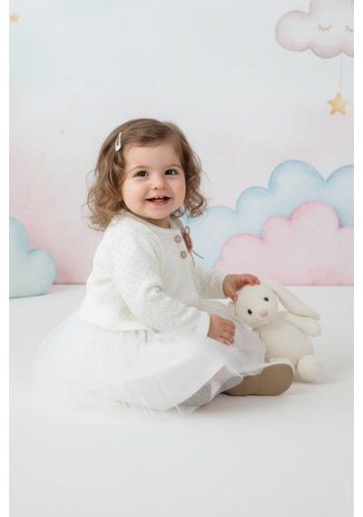 Mnk Baby & Kids Triko Bolerolu Kız Bebek Elbise M00770 ekru