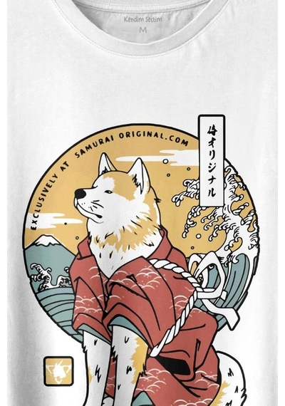 Akita Dog Japon Köpeği Shiba Inu Samurai Japanese Baskılı Tişört Unisex T-shirt 001