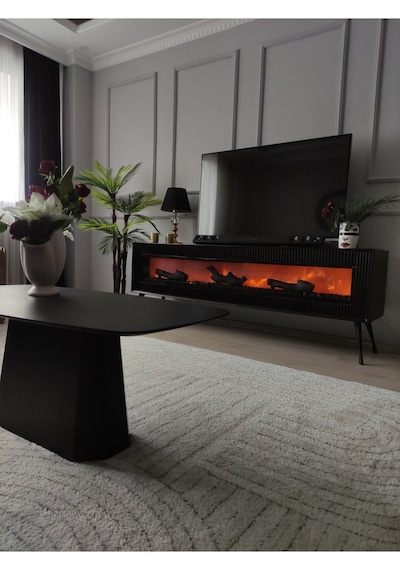 Lüks Palmiye Ağacı Salon İçin Yapay Ağaç 150 Cm 3 Gövde 27 Yaprak Siyah Parlak Saksıda