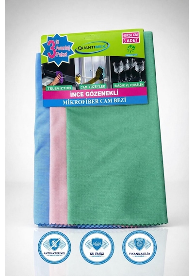 Mikrofiber Cam Silme Bez 40x50 Cm 3 Adet İz Bırakmayan Cam Temizlik Ve Araba Bezi