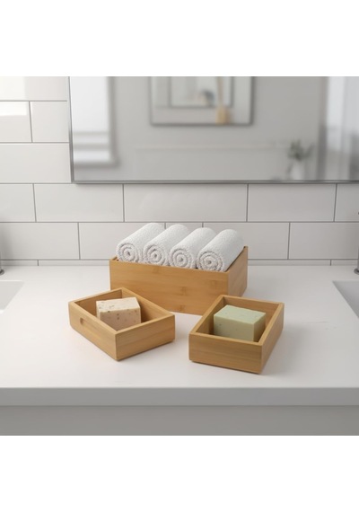 3'lü Modüler Bambu Organizer Set - Üst Üste Geçebilen Çok Amaçlı Çekmece İçi Ve Masaüstü Düzenleyici Kutu Diğer
