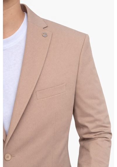 Erkek Slim Fit Mikro Desenli Takım Elbise 2 Düğmeli Çift Yırtmaçlı Modern Ceket Pantolon Takım Vizon