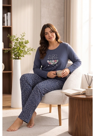 Seboteks Mevsimlik Kumaş Bisiklet Yaka Uzun Kollu Büyük Beden Kadın Pijama Takımı 400 Lacivert Seboteks Mevsimlik Kumaş Bisiklet Yaka Uzun Kollu Büyük Beden Kadın Pijama Takımı 400 Lacivert