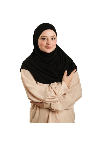 Hürrem Bone Siyah Pratik Hazır Geçmeli Tesettür Eşarp Viskon Boneli Büyük Boy 1290bv 01 siyah