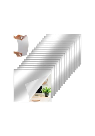 2 Adet Kendinden Yapışkanlı Akrilik Pleksi Ayna, Esnek Dekoratif Sticker Duvar Aynası, Kırılmaz, Hafif, Kolay Montajlı Modern Süsleme, Ev, Ofis, Banyo Ve Çocuk Odası İçin Gümüş, 30x30 Cm