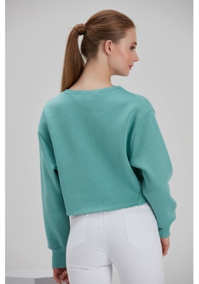 Meecy Kadın Su Yeşili Baskılı Sweatshirt Su Yeşili Su Yeşili