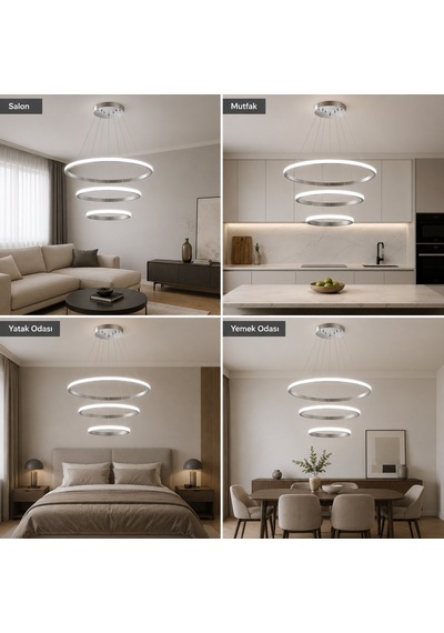 Rizon 3 Lü Led Sarkıt Avize Beyaz Işık Gri