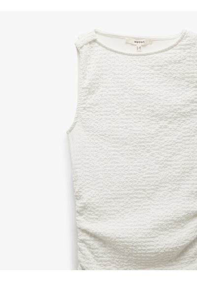 Koton Drapeli Bisiklet Yaka Uzun Kolsuz Slim Fit Kalem Elbise Kırık Beyaz 5sak80031uk Ekru