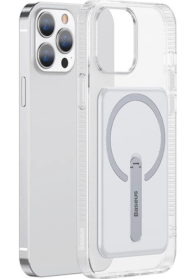 Baseus Apple iPhone Uyumlu 13 Pro Max 6.7 Manyetik Magsafe Standlı Silikon Kılıf- 5775 Şeffaf