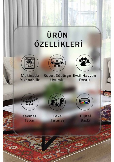 Yıkanabilir Kaymaz Taban Dijital Baskılı Halı Ve Yolluk Leke Tutmaz Salon & Mutfak Halısı - 0609 Bordo