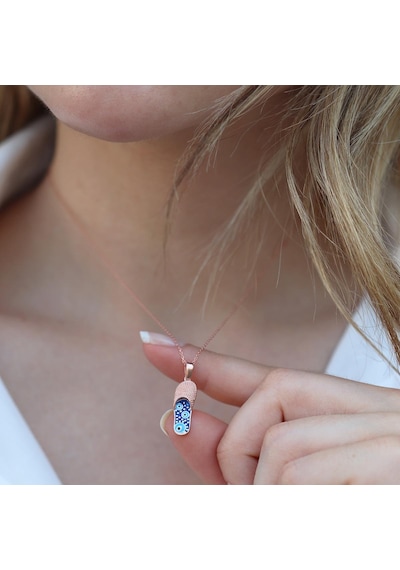 Nazar Boncuklu Rose Gold Kaplama Terlik Gümüş Kolye Gümüş