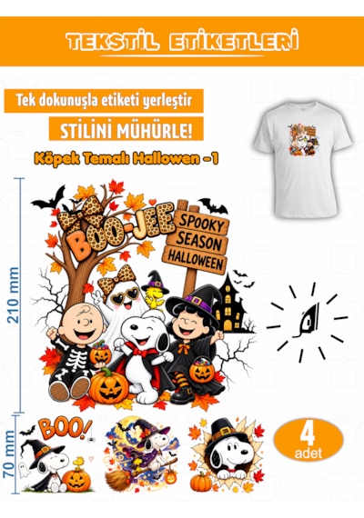 Ütü İle Yapışan Kıyafet Etiketi Köpek Temalı Halloween Serisi Beyaz - Koyu Mavi