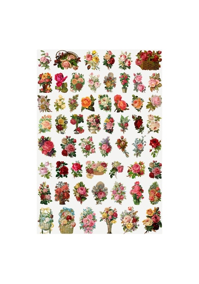 57 Adet Fairycore Çiçek Sticker Seti - Etiket Seti Scrapbook Bullet Journal Çok Renkli