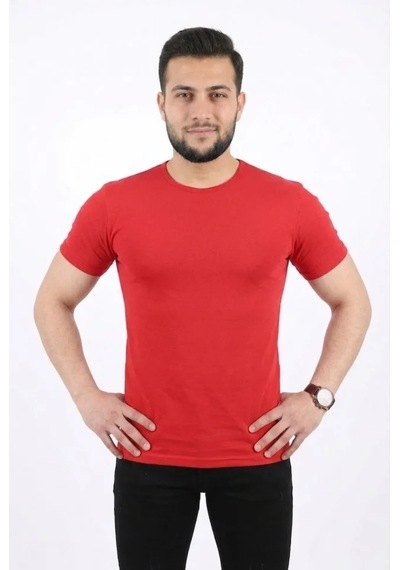 Suma Kırmızı Erkek Basic Tişört - Bisiklet Yaka Kısa Kol Slim Fit