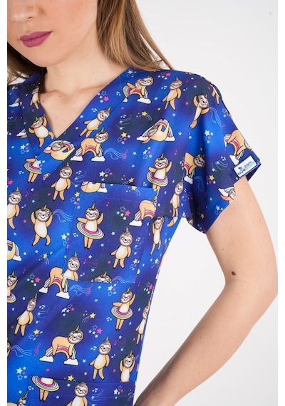 Unisex Stars Club Desenli Doktor Hemşire Hastane Aşçı Mutfak Scrubs Tek Üst Üniforma Saks Mavi