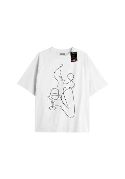 Flood Of Style Beyaz Oversize T-shirt Yüz Baskı Çizim Özel Tasarım