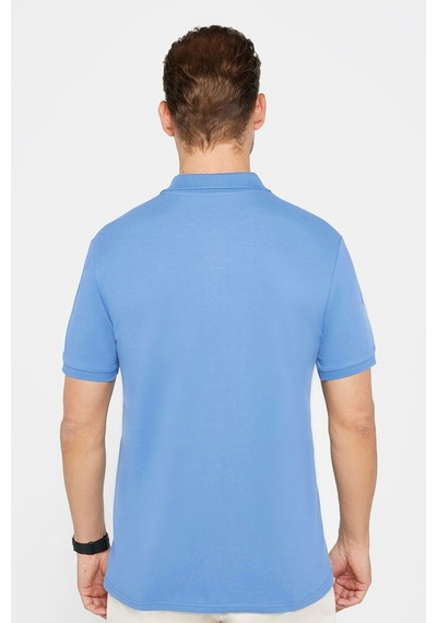 Tudors Erkek Slim Fit Dar Kesim Pamuk Mavi Polo Yaka Tişört-32724 Mavi