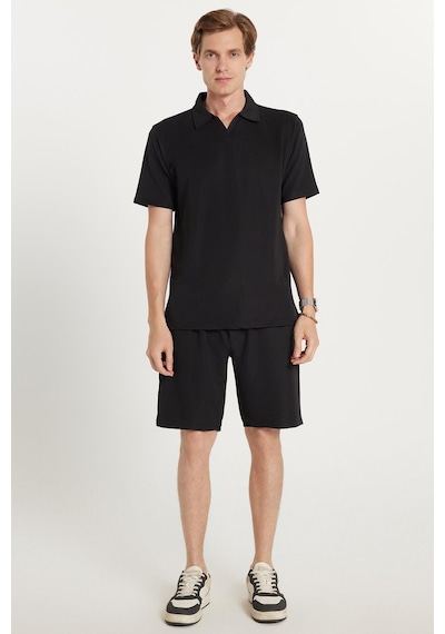 Tudors Erkek Standart Fit Normal Kesim Pamuklu Polo Yaka Beli Bağcıklı Siyah Şort Takım-35598 Siyah Tudors Erkek Standart Fit Normal Kesim Pamuklu Polo Yaka Beli Bağcıklı Siyah Şort Takım-35598 Siyah