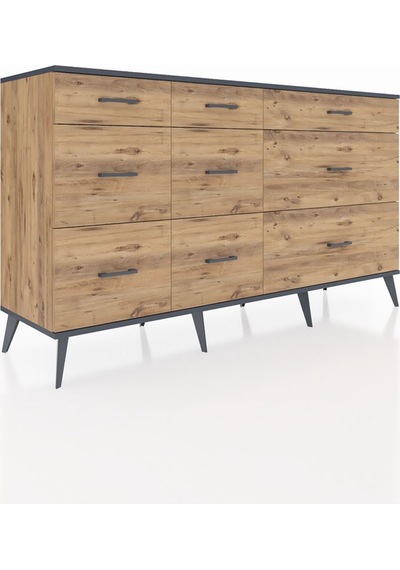 Kronos Konsol 9 Çekmeceli 176x59x99 Çam-antrasit/çam Çam-antrasit/çam